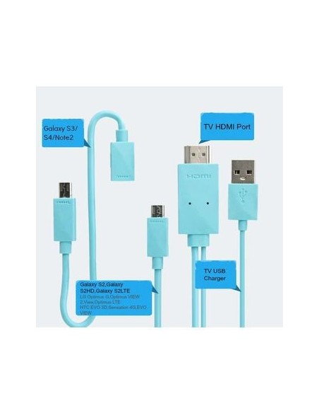 CABLE MICRO USB MHL a HDMI GALAXY S2 S3 y  S4 (Azul)