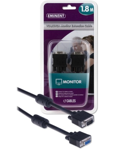 CABLE MONITOR VGA  SVGA  Macho - Hembra  1.8m