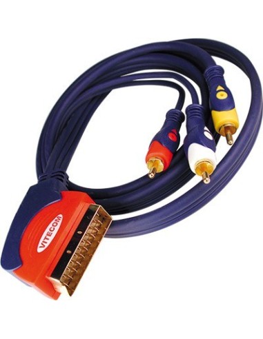 CABLE EUROCONECTOR A 3 RCA 1.50m (Macho - Macho)