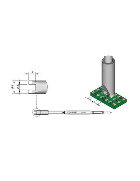 CARTUCHO PUNTA SMD JBC C245017 2.2mm S1 SOLDADOR JBC T245
