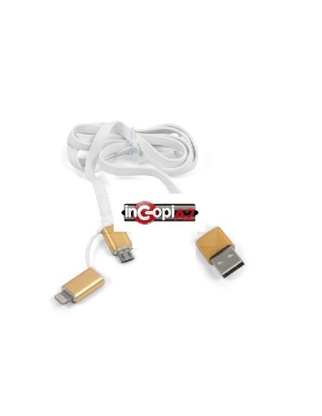 CABLE DATOS LIGHTNING 2 en 1 USB a MICRO USB (Blanco)