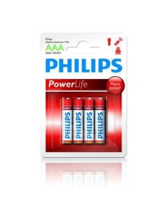 PACK 4 PILAS ALCALINAS PHILIPS AAA LR03 POWERLIFE